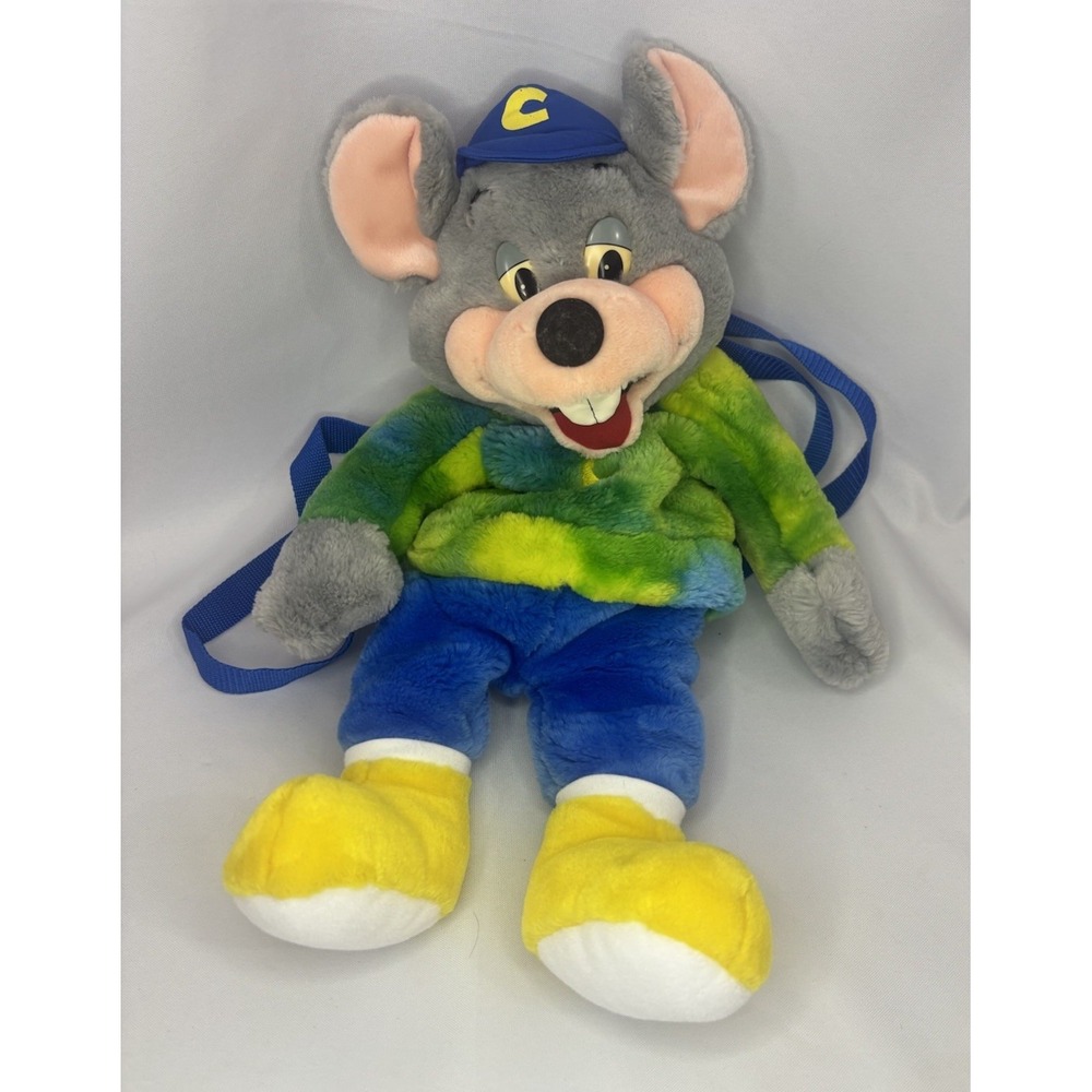 2002 Vintage Chuck E Cheese Plush Multicolored Tie Dye- Backpack